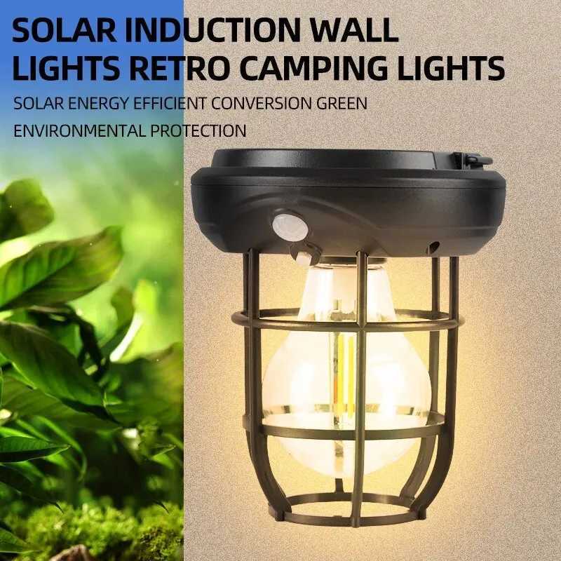 New Solar LED Wall Lamp Outdoor Garden Courtyard Waterproof Decoration Street Light Human Body Induction Warm Light Lantern XJ250624