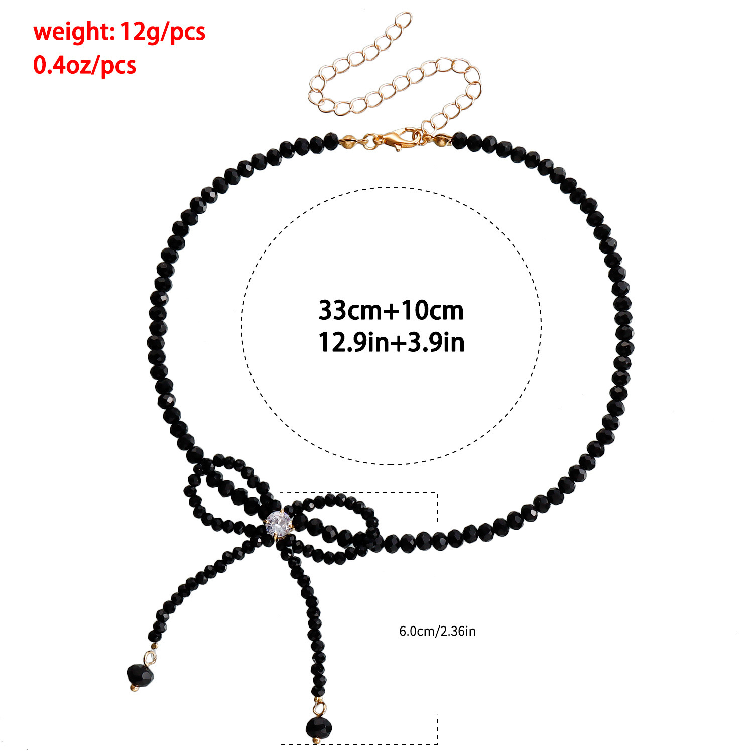 Fashionable Jewelry Elegant Beaded Black Crystal Bowknot Choker Simple Handmade Necklace Jewelry for Women