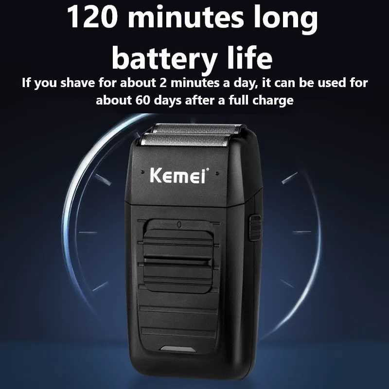 Kemei KM-1102 Rechargeable Cordless Shaver for Men Twin Blade Reciprocating Beard Razor Face Care Multifunction Strong Trimmer W250625