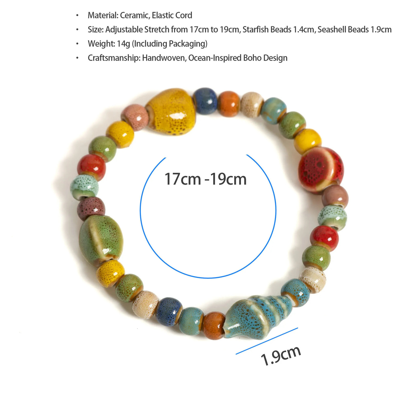 Handmade Colorful Starfish Seashell Ceramic Beaded Bracelet Boho Beach Jewelry Elastic Wristband for Women Teens S001186 250625