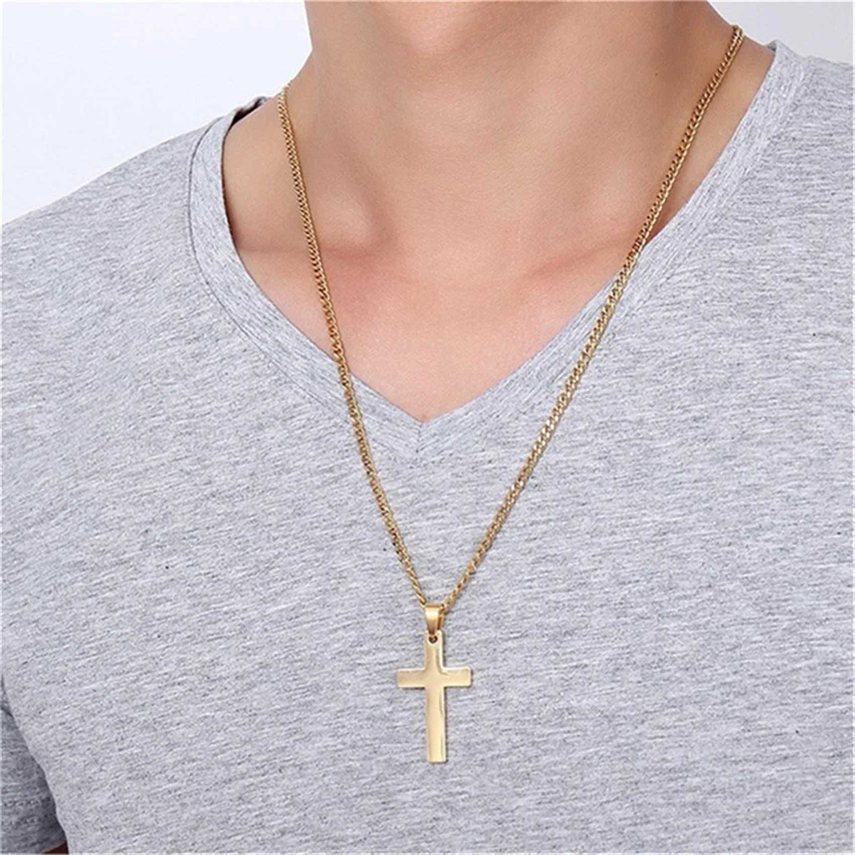 Fashion Stainless Steel Cross Pendant Necklace Unisex Punk Hip Hop Link Chain Charm Jewelry for Boys Girls Cool Gift V250625