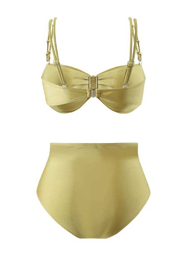 Solid Color Womens Bikinis Trend 2025 Sexy High Waisted Split Swimsuit Elegant Backless Beach Outfit with Cover Up Nylon Skirt XJ250624