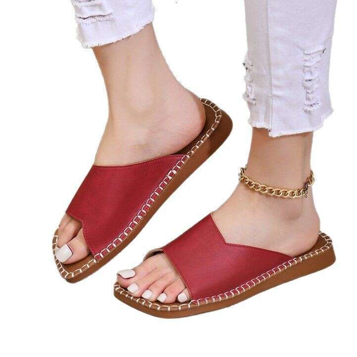 Plus Size Versatile Open-Toe TPR Slippers 2025 Summer New Flat Wedge Women's Sandals