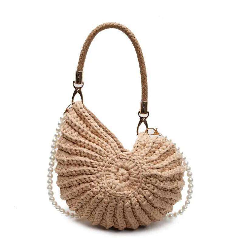Fashion Conch Shaped Crochet Women Shoulde Bags Funny Cute Pearls Chains Handmade Weave Crossbody Bag Novelty Small Handbags