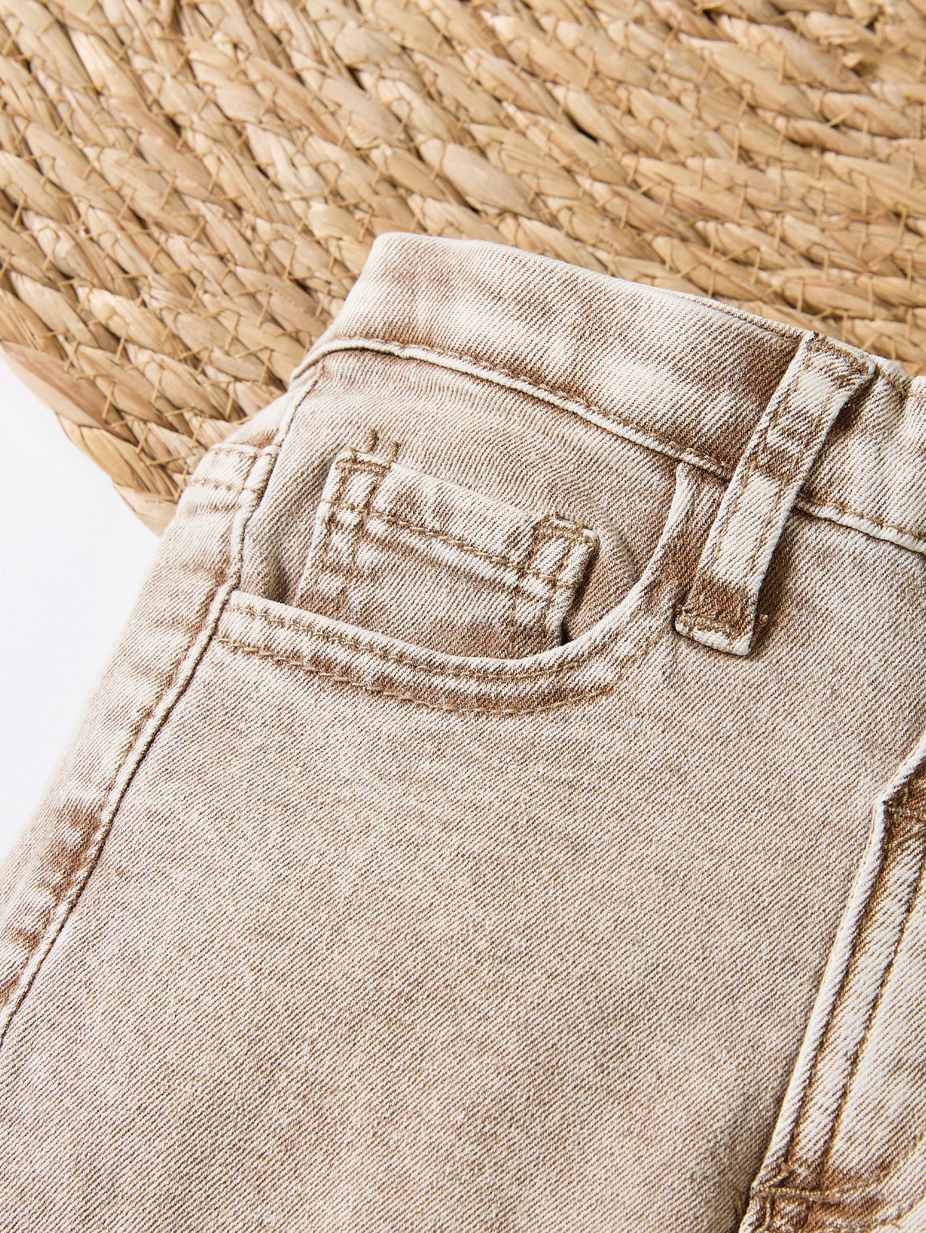 Trendy Light Beige Kids' Denim Long Trousers with Workwear Style