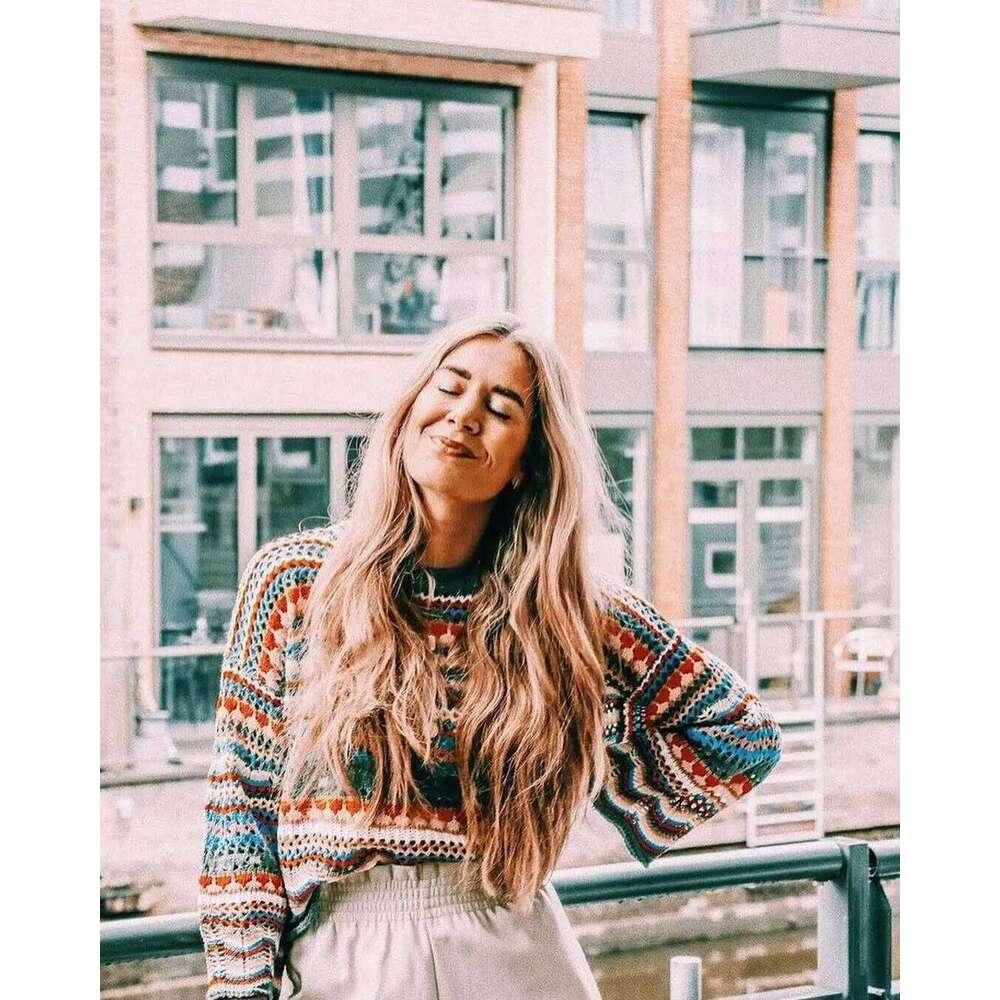 BOHO INSPIRED Colorful Chunky Crochet Sweaters women knitted jumper winter fashion SWEATER pullover hollow out sweater