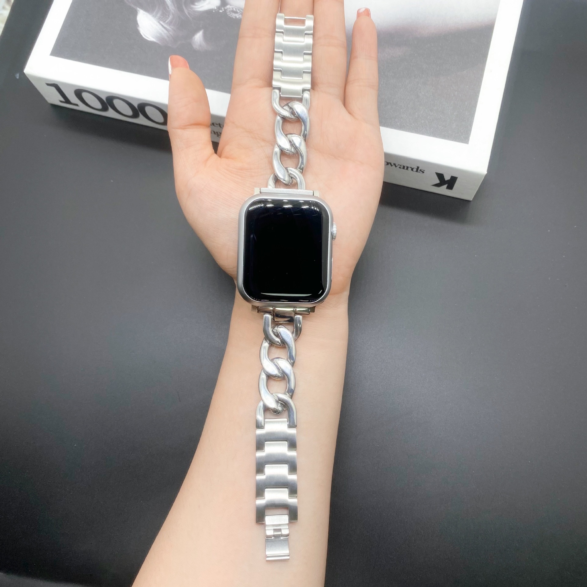 Luxury Premium Single Row Denim Chain Stainless Steel Universal Watch Band for Apple Watch Series 1-10 and SE