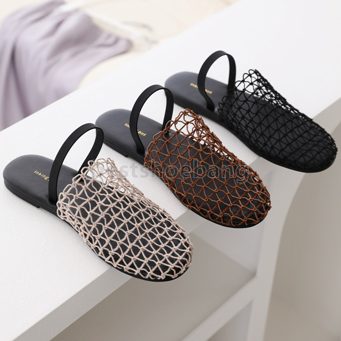 fishing net slides summer designer sandals casual slippers hollow out mesh womens sliders daily fashion slip-on half slipper flip flops size 35-40