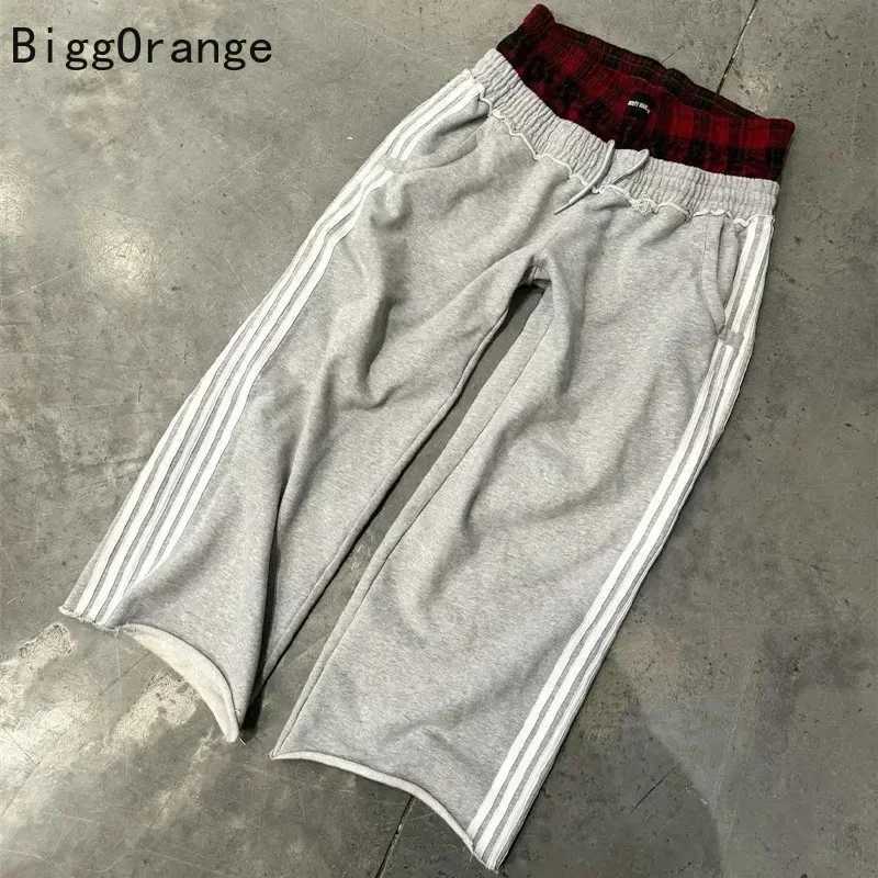 2025Y2K pants old-fashioned double embroidered waist sweatpants men and women casual hip-hop pants street clothing hot sale X250625
