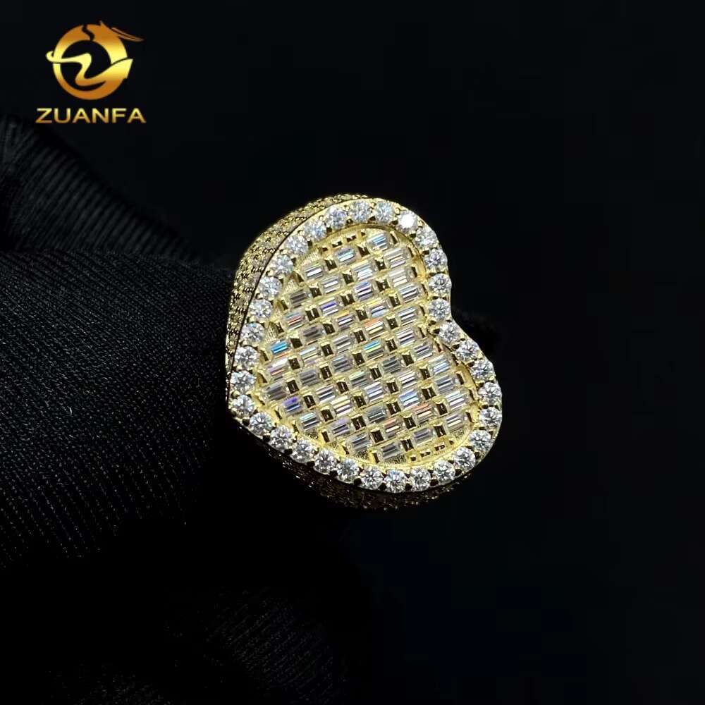 GRA Certified Drop Shipping Fine Jewelry Iced Out VVS Baguette Moissanite 925 Sterling Silver Hip Hop Rings Heart Ring