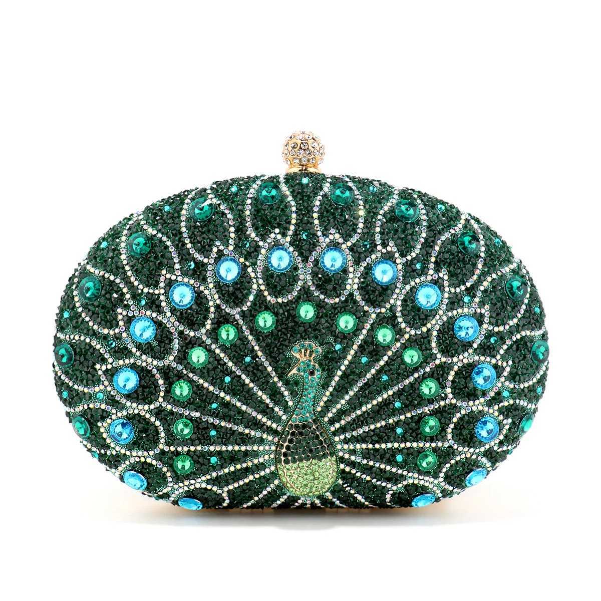 Circular Design Women Evening Bags Rhinestones Party Wedding Bridal Clutch Bag Diamonds Metal Peacock Animal Small Handbags With M250625