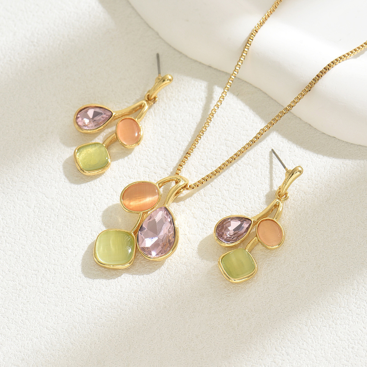 Minimalist New Forest Style Clege Wind Women S Necklace And Earring Set Inlaid Zircon Stud Long Clavicle Chain