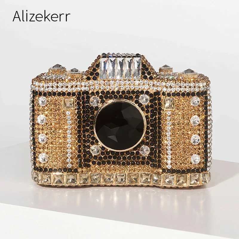 Camera Shaped Diamond Evening Clutch Bags New Boutique Novelty Metallic Rhinestone Purses And Handbags Bridal Wedding Party M250625