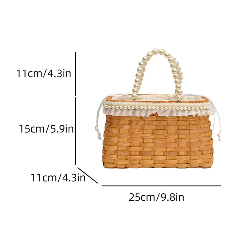 Vine Weaving Bag Summer Handmade Bag Retro Style Pearl Handheld Womens Bag Chain Diagonal Straddle Phone Bag 250623