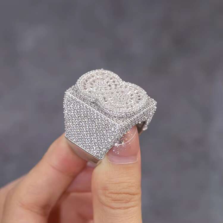 Fine Jewelry VVS Moissanite Cuban Ring 925 Sterling Silver Gold Plated Baguette and Round Moissanite Hip Hop Cuban Ring for Man