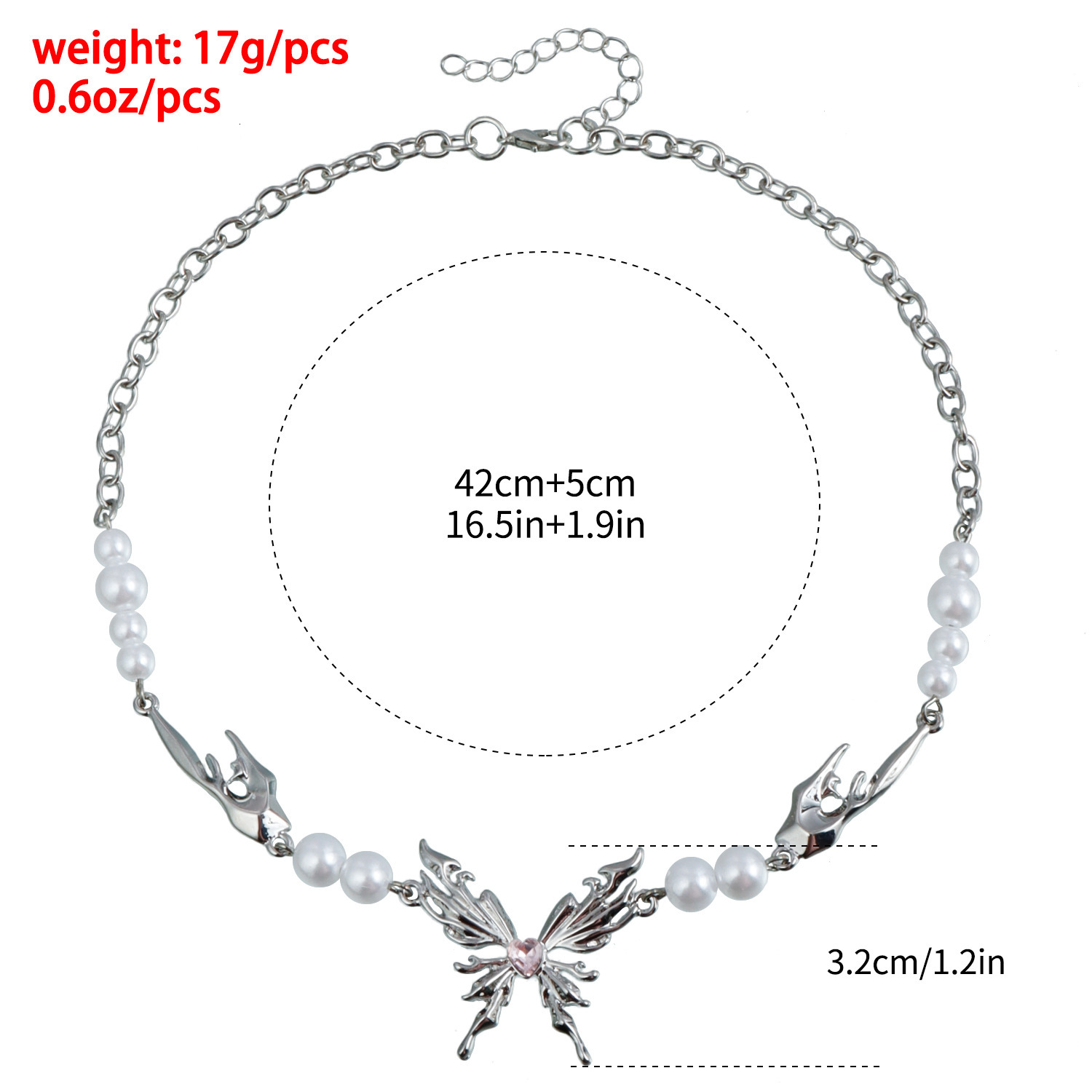 Jewelry Butterfly Wings Heart-shaped Pink Zircon Inlaid Pearl Necklace for Women Fashion Collarbone Chain Jewelry for Women