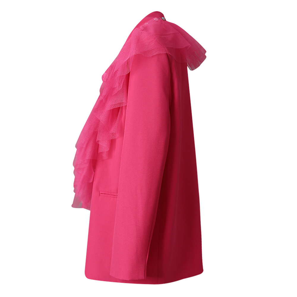 Women's Jackets European and American heavy industry design sense flower inlaid diamond splicing mesh collar suit autumn new style temperament lo