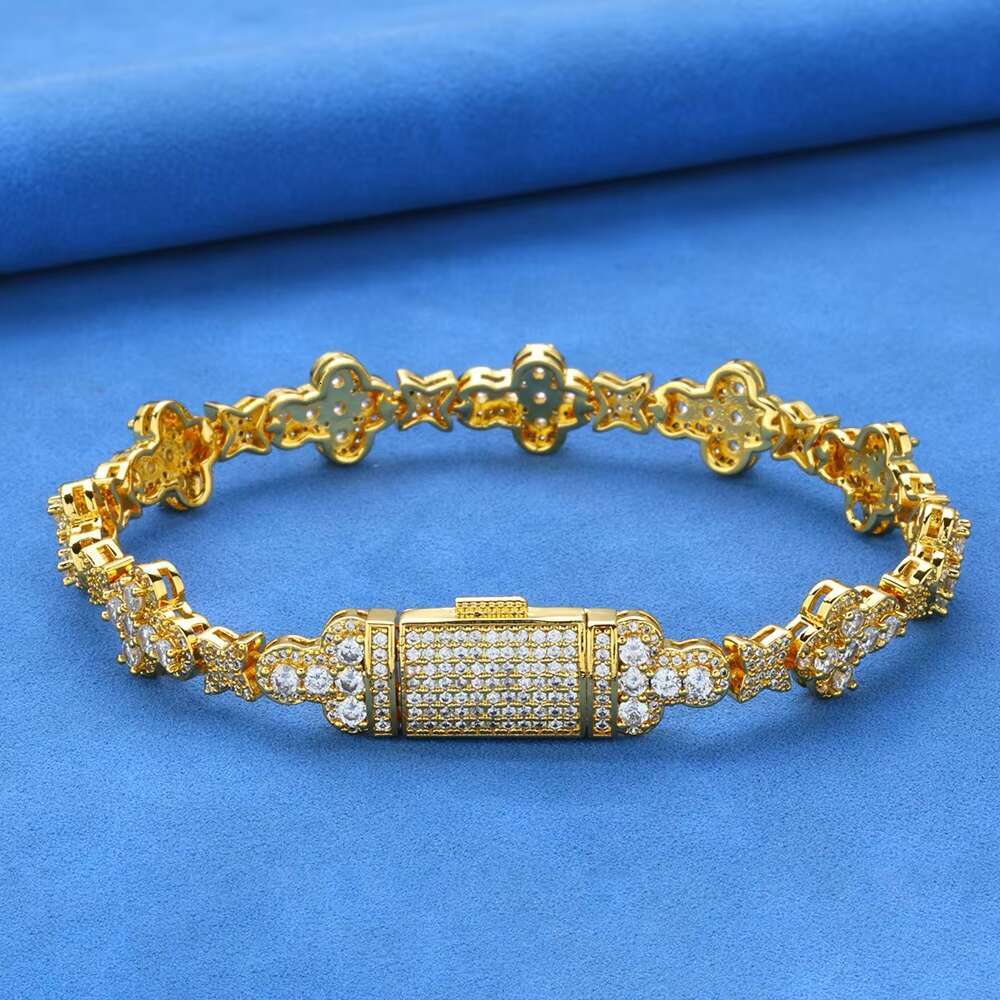 Hip Hop 10mm Cross Fine Fashion Jewelry Bracelet Women Design 925 Sterling Silver Moissanite Clover Bracelet Wholesale