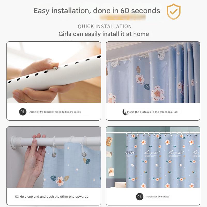 A943 new curtain free punching installation rental room simple retractable rod a complete set of blackout cloth office
