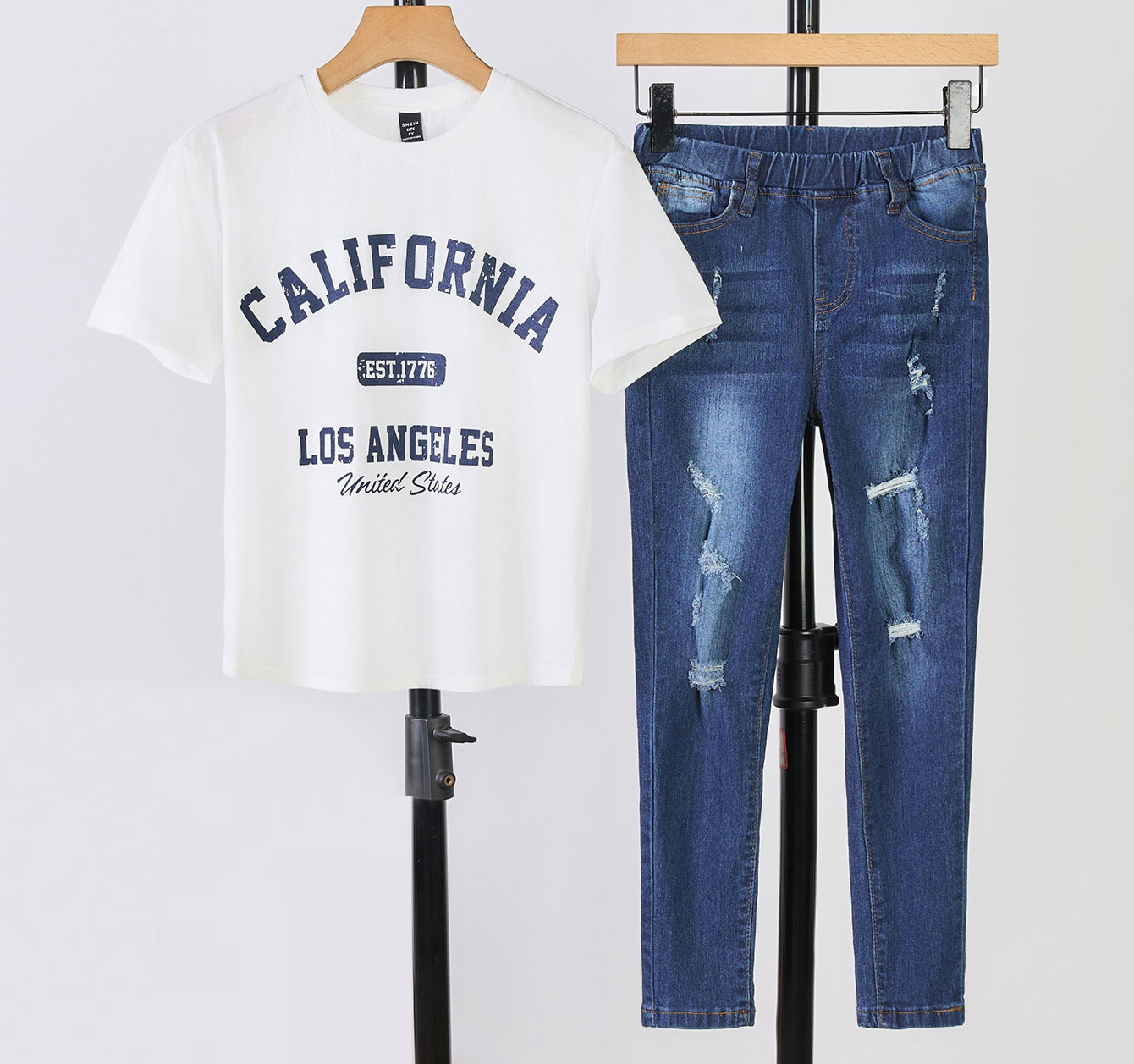 Summer Childrens Outfit: Shorts Sleeve Tee & Jeans Pant Combo Pack