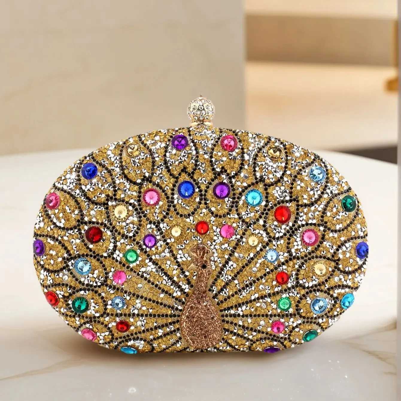 Circular Design Women Evening Bags Rhinestones Party Wedding Bridal Clutch Bag Diamonds Metal Peacock Animal Small Handbags With M250625