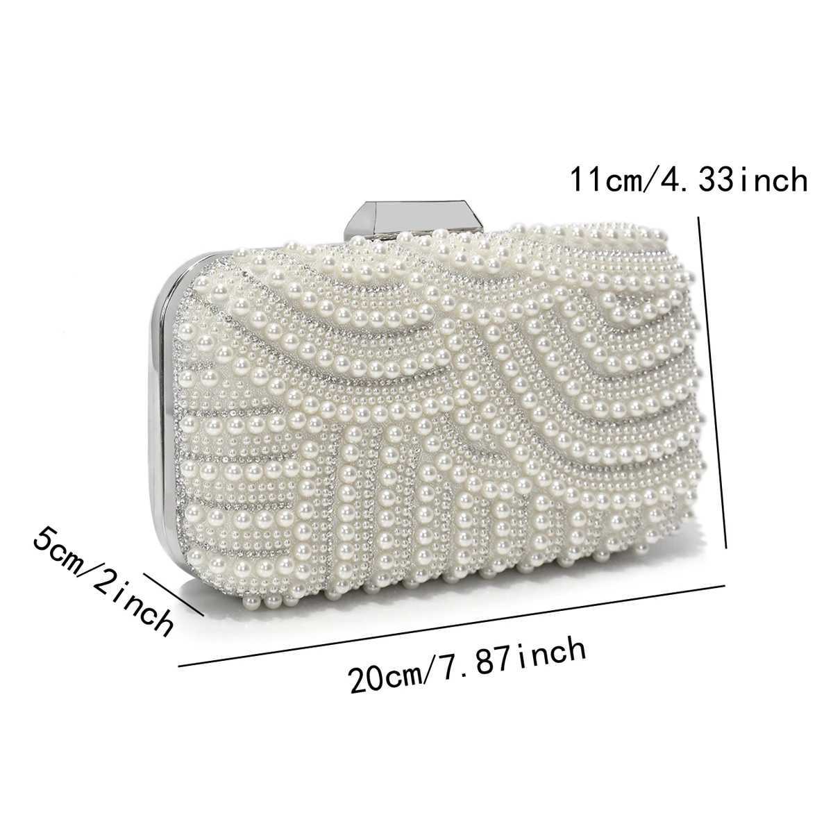 Beading Women Clutch Bags Pearl Hollow Out Metal Chain Shoulder Handbags Flap Glitter Rhinestones Party Dinner Prom Cocktail Eve M250625
