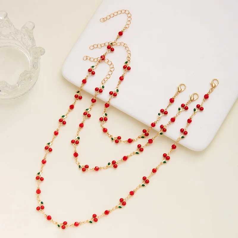 Trendy Red ry Pendant Bracelet Set for Women Exquisite Zircon Bracelet Anklet Necklace Wedding Jewelry Girl Party Gift X250625