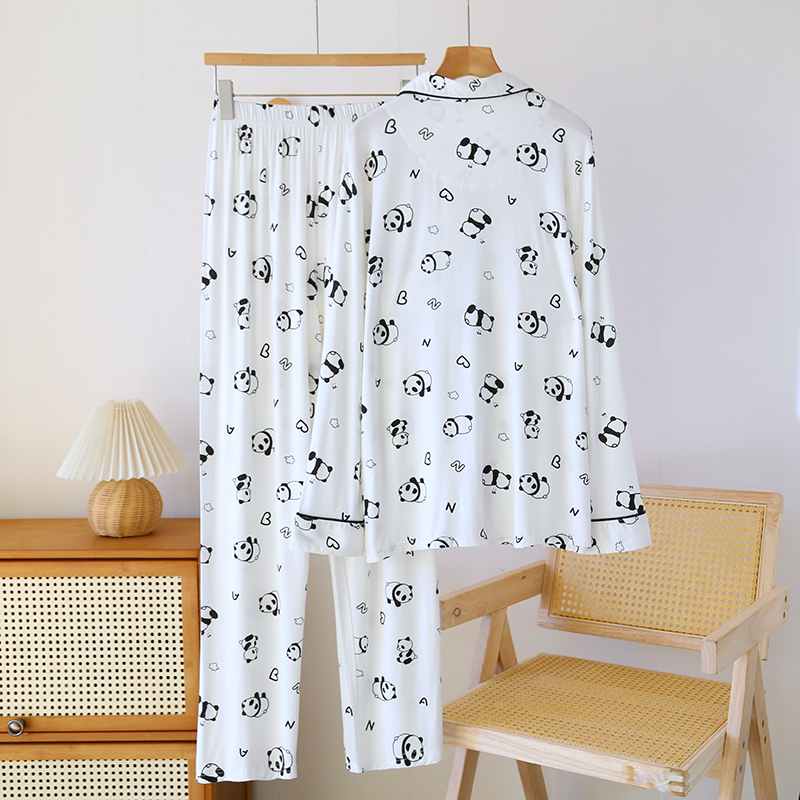 Wholesale Modal Pajamas Spring and Autumn Collar Long Sleeve Pants New Cartoon Cardigan Thin Home Pajama Set Can be worn externally