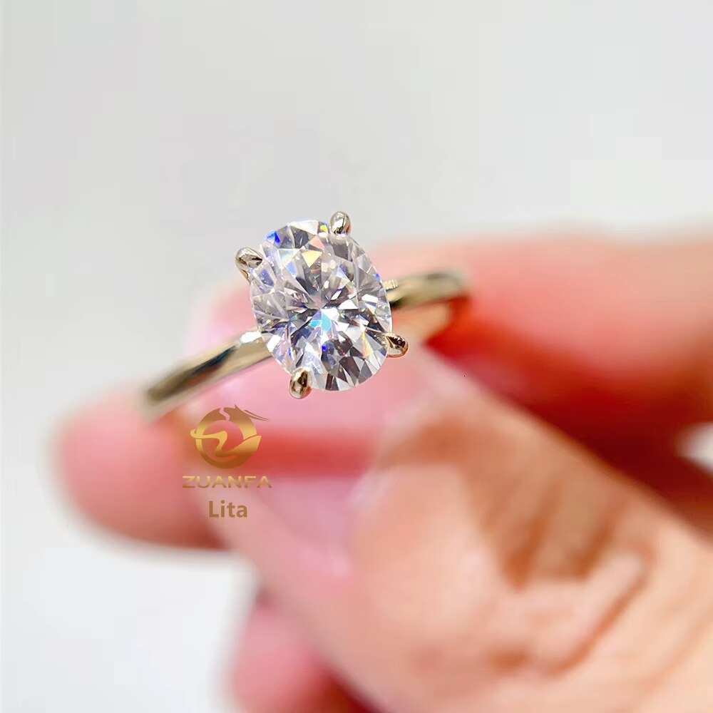 Zuanfa Jewelry Hot Selling GRA Certificated Oval 6*8mm 14k Gold Women Vvs Moissanite Diamond Ring