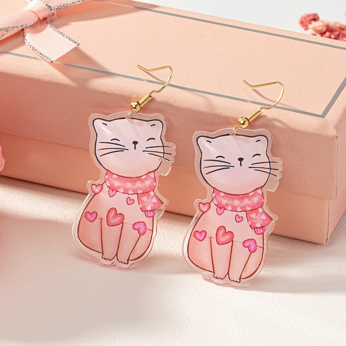 1 Pair Valentine's Day Cat Dog Acrylic Women's Earrings Necklace Jewelry Accessories Pendant