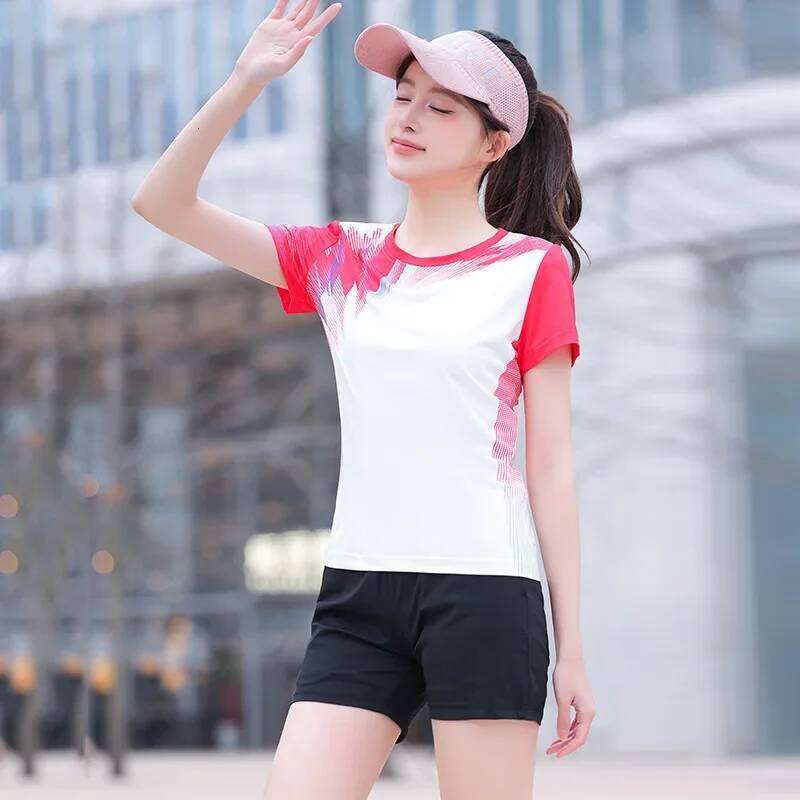 Ice Silk Quick Dry Fiess Casual Women's Short Sleeve Sports Summer New Loose plus Size Two Piece Set Shorts Pants