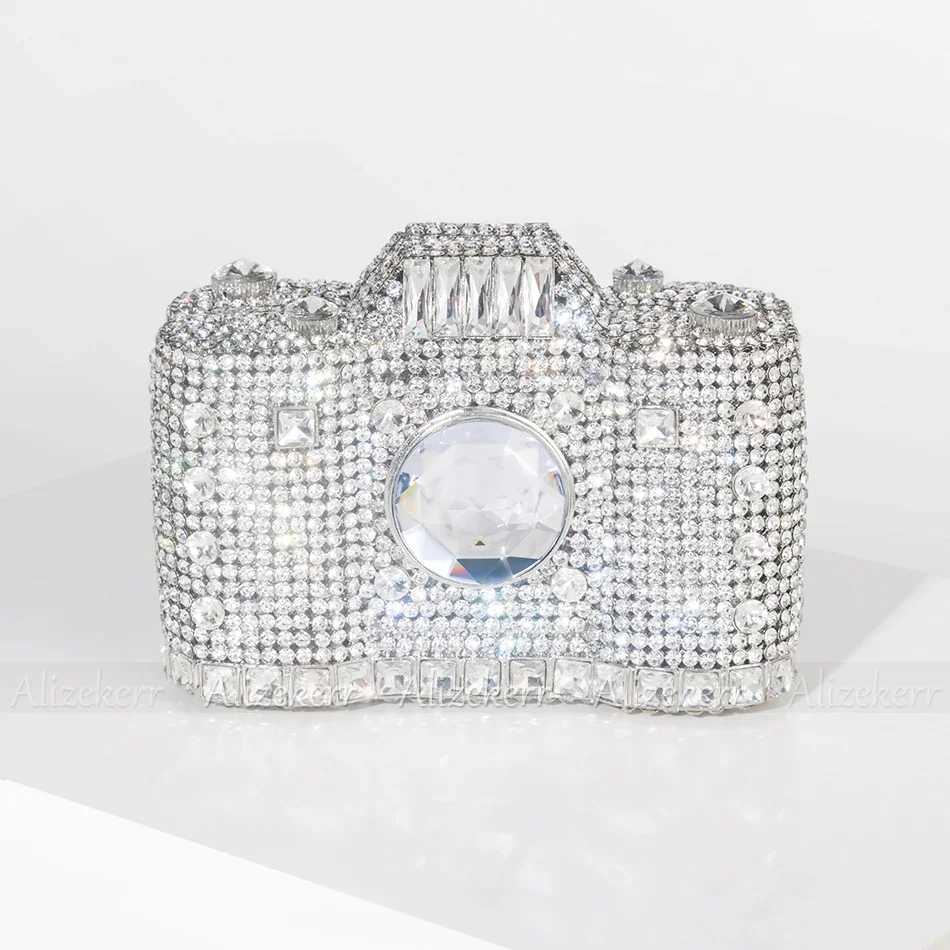 Camera Shaped Diamond Evening Clutch Bags New Boutique Novelty Metallic Rhinestone Purses And Handbags Bridal Wedding Party M250625