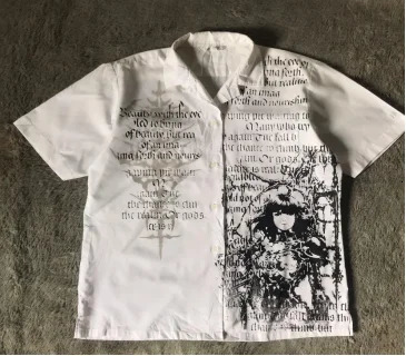 Y2K American street gothic cherry blossom pattern print retro casual fashion T-shirt womens simple lapel T-shirt Polo shirt 250625