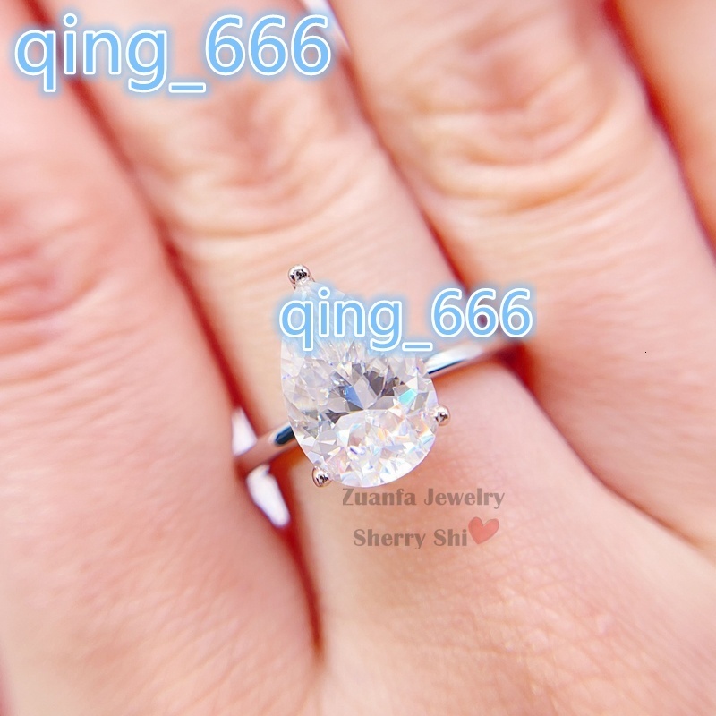 Plain Band VVS GRA Certificated 4CT Pear Cut Sterling Silver White Gold Moissanite Ring