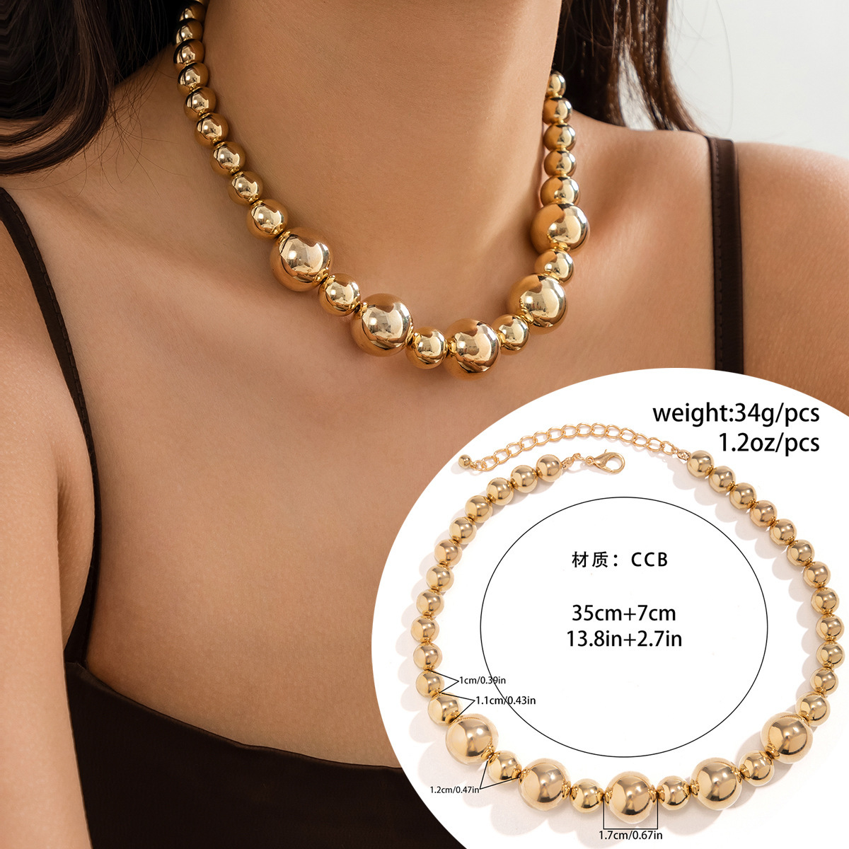 Statement Jewelry Exaggerated Punk Color-Block Beaded Geometric Ball Personality Necklace