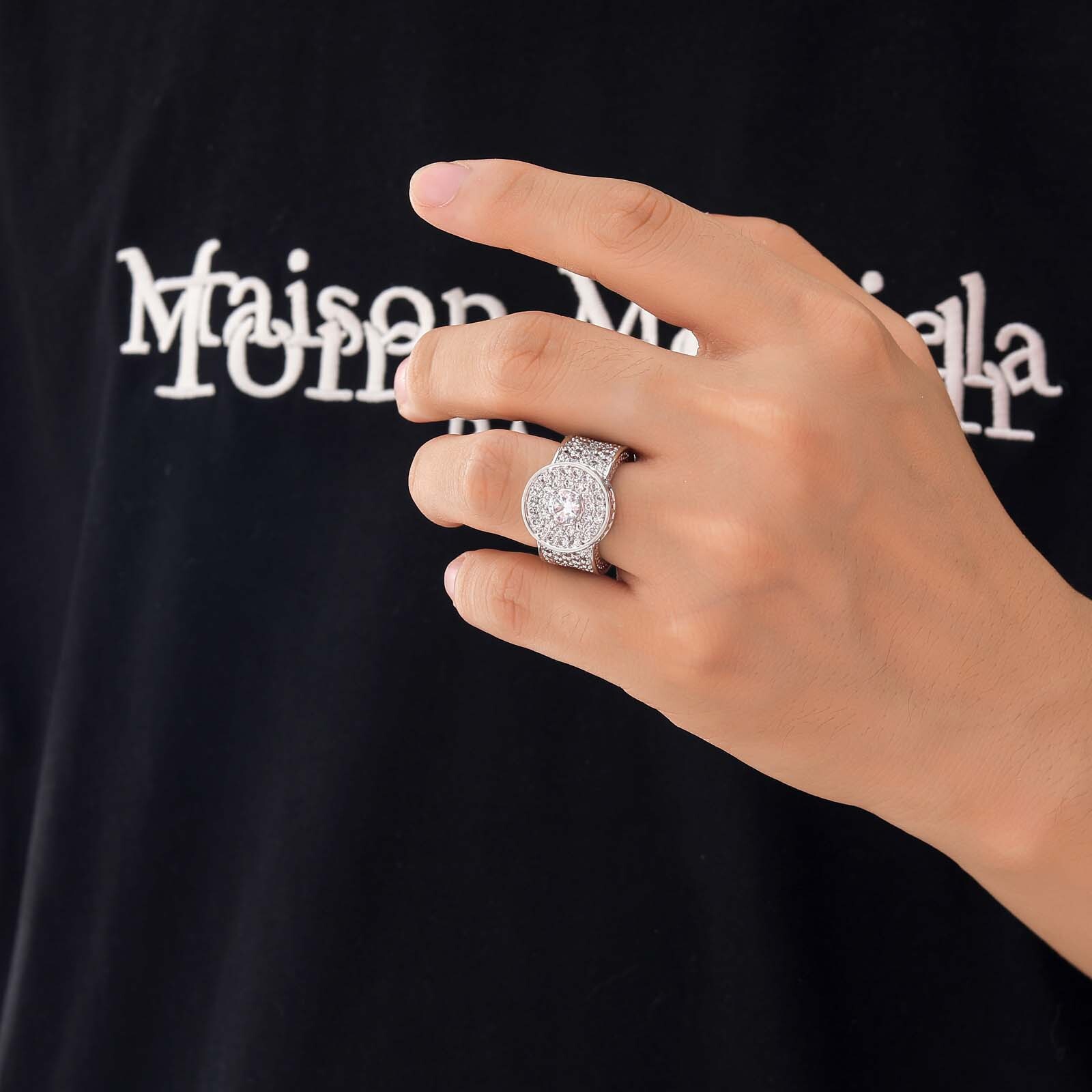 Luxury Moissanite Large Diamond Gold Plated Ring Real Gold Electroplating Hip Hop Full Diamond Ring Passes the diamond tester