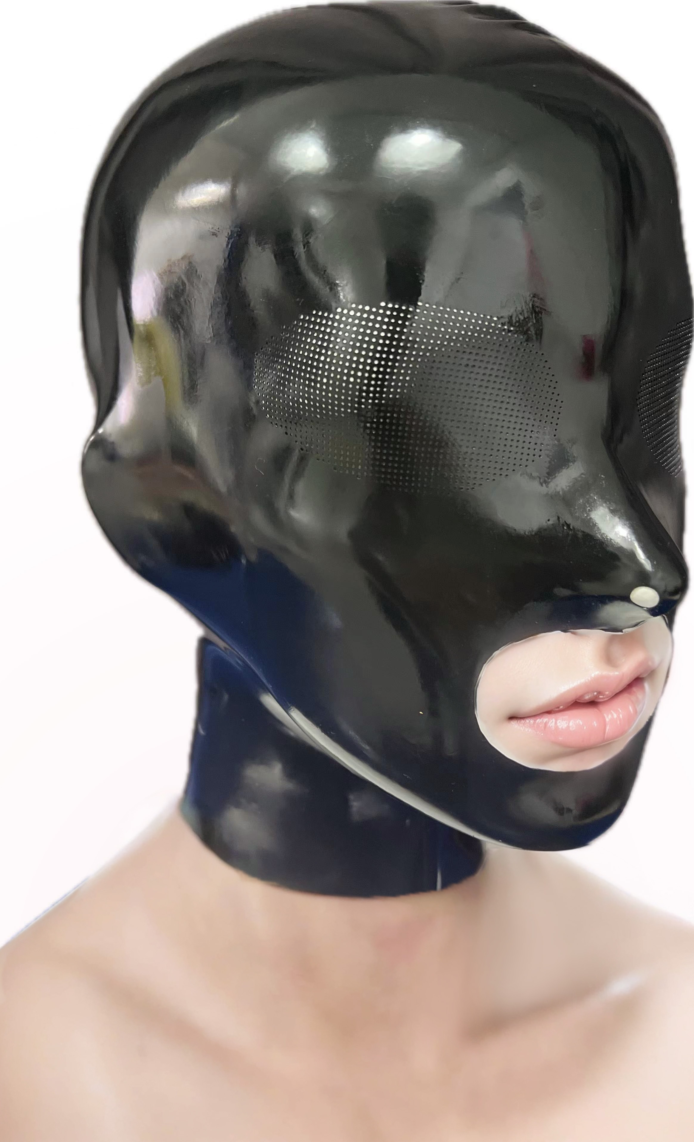 customized Latex Mask Sexy fashion transparent Rubber Hood Fetish Mask Latex Mask Fetish Open Nose And Mouth chlorinated clubwear