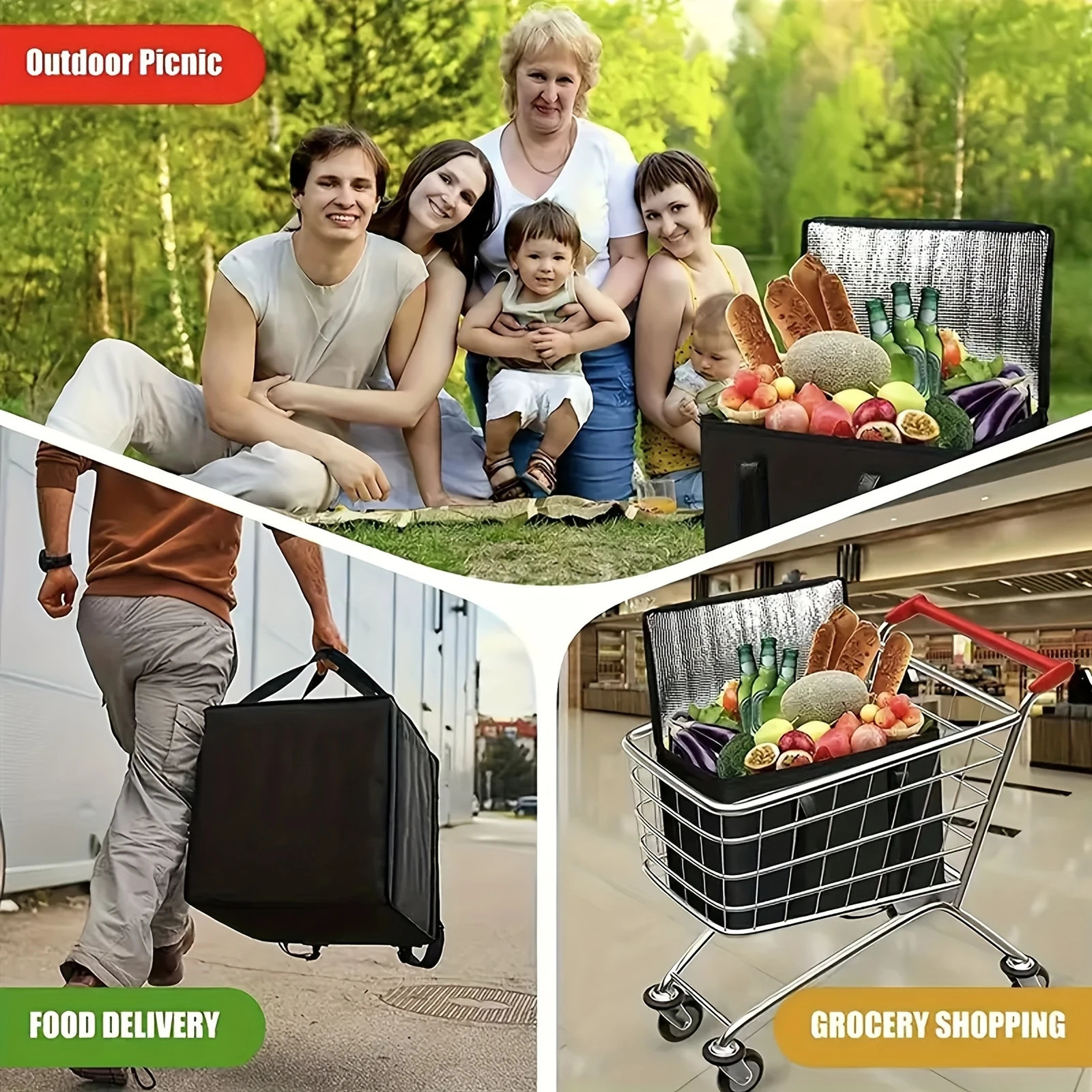 Large Capacity Insulated Grocery Bags Foldable Portable Soft Cooler Bag Lightweight Reusable Food and Beer Tote 250624