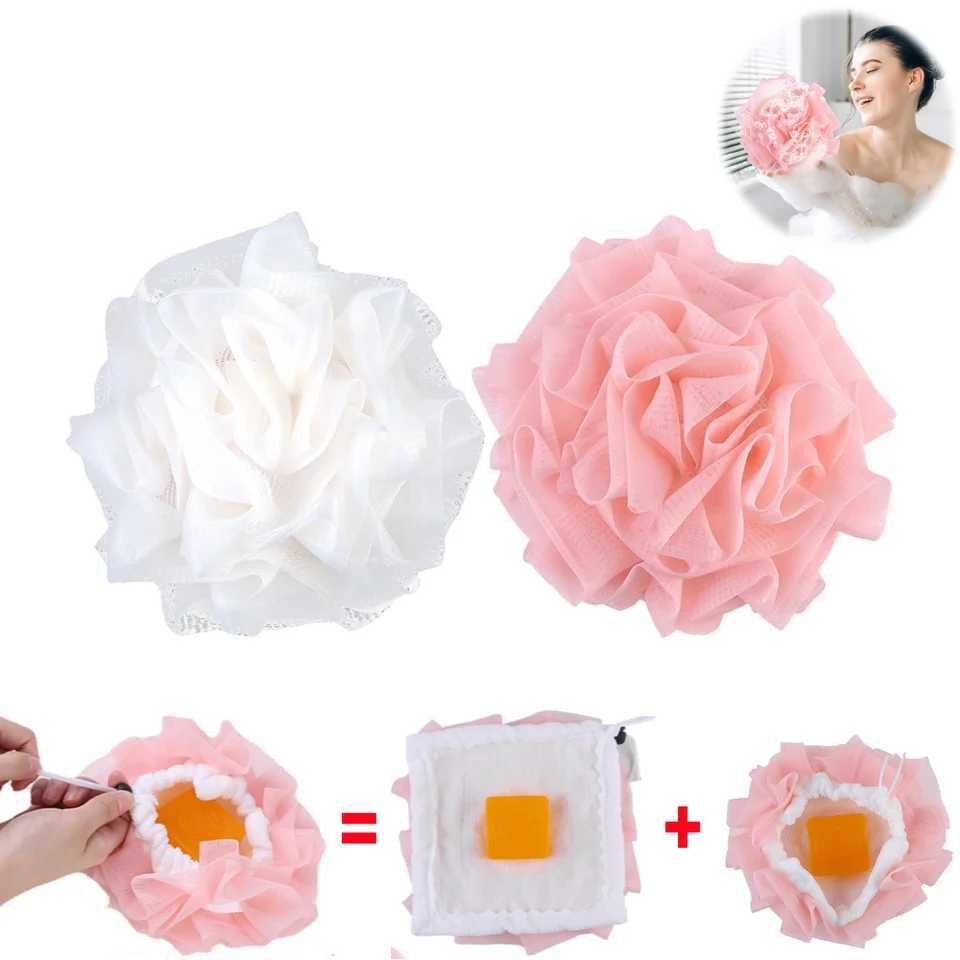 2 in 1 Bath Loofah Sponge with Drawstring Bath Ball Bath Loofah Shower Washcloth Set for Women Men R250625
