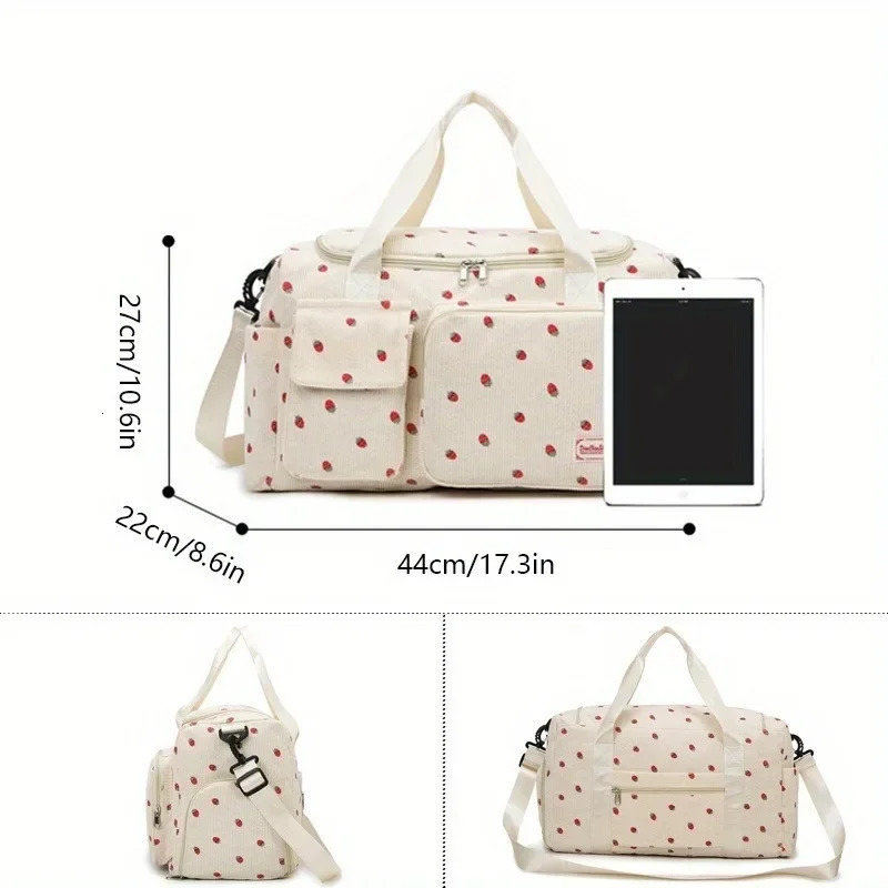 Large capacity strawberry printed travel bag multifunctional dry wet separation independent shoe box casual style 250624