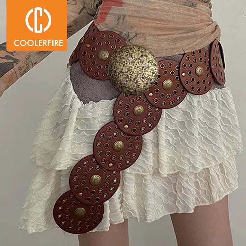 Y2K Womens Denim Western Belt Metal Hollow Ladies Trend Wide Waistband Belt for Dresses Women Round Belt Vintage 250618