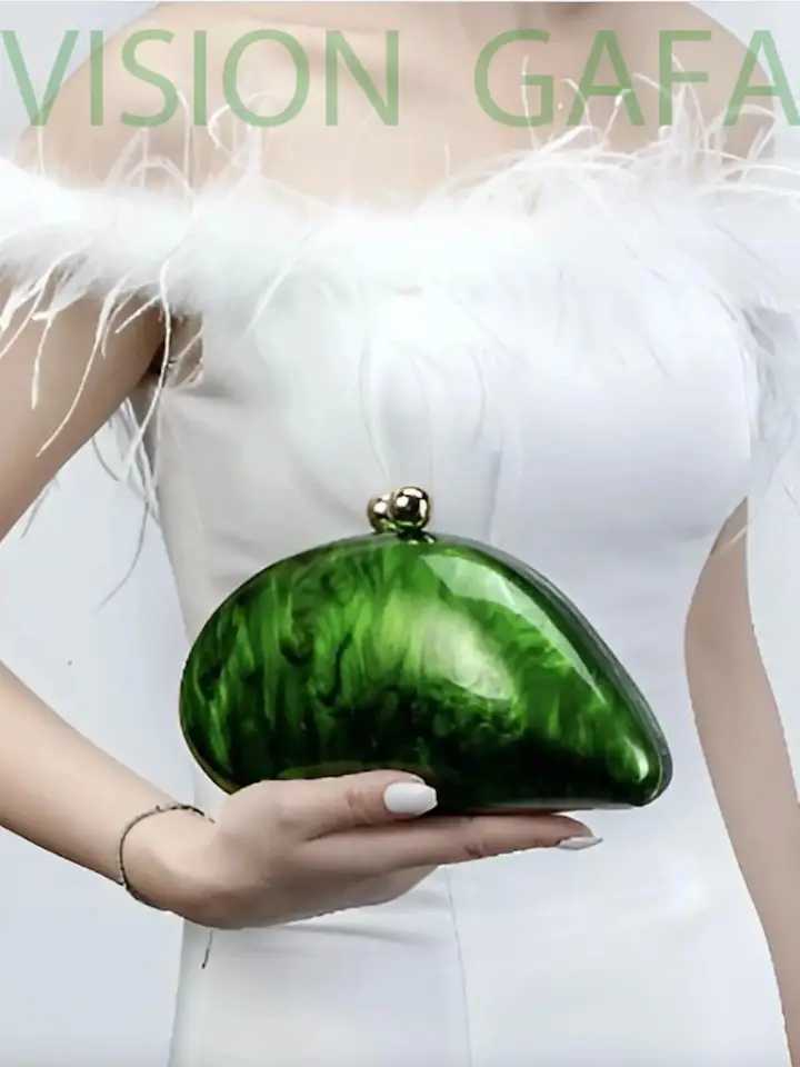 2025 Marble Green Pearl Acrylic Women Shell Box Clutches Gift phone bag Evening Minaudiere Bags Wedding Bridal Handbags Party M250625