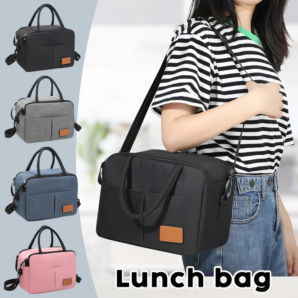 Solid Color Warm Bento Bag Thickened Oxford cloth crossbody bento bag suitable for commuting use longlasting insulationtan 250624
