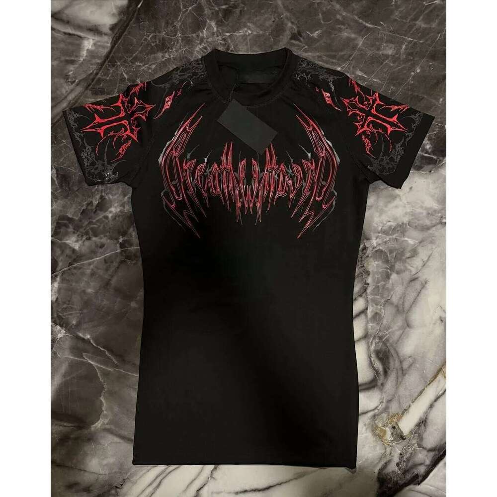 2025 New Breathedivinity Compress Shirt Pink Gothic Pattern Fiess Summer Breathable Quick Dry Men Gym Sportswear Trendy Tee