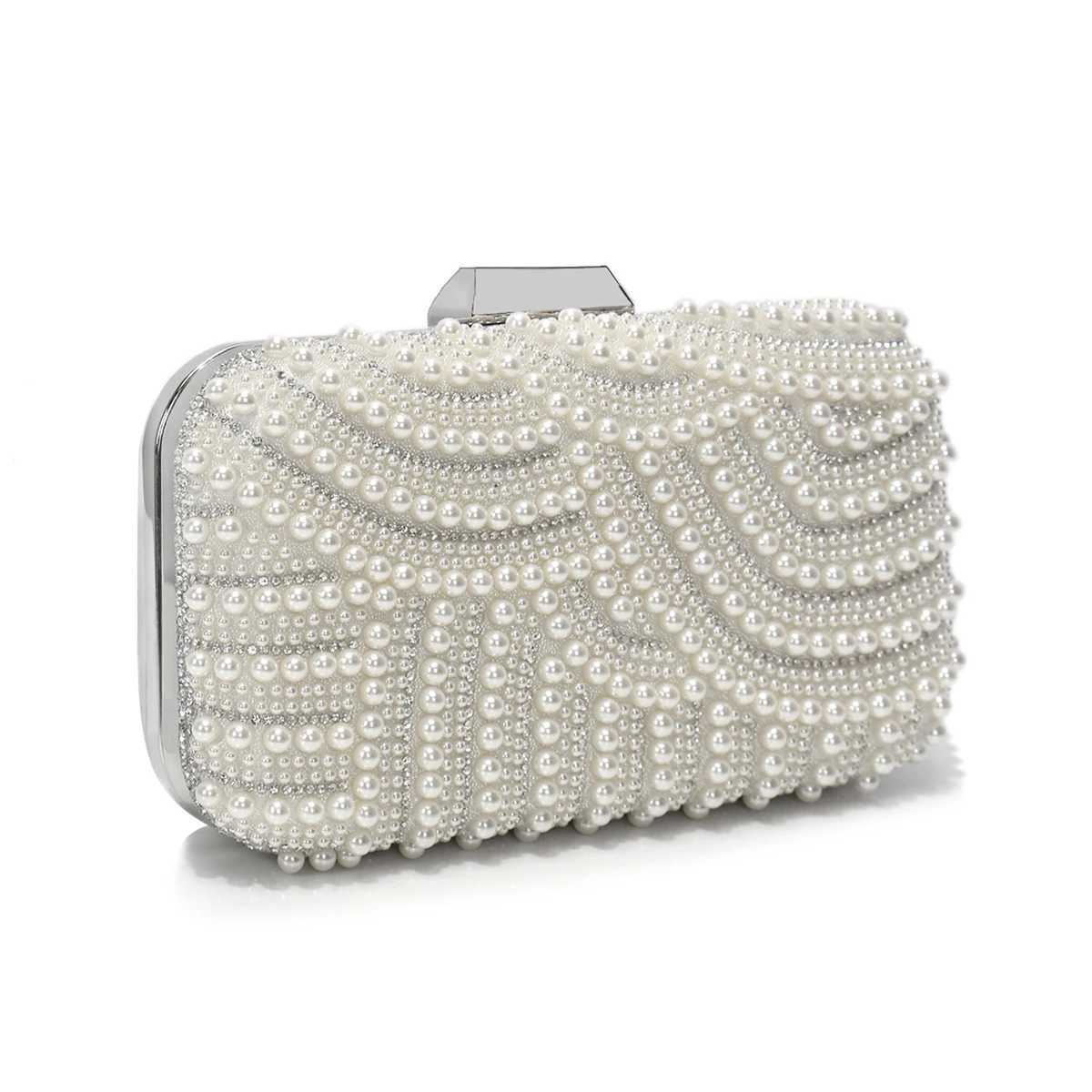 Beading Women Clutch Bags Pearl Hollow Out Metal Chain Shoulder Handbags Flap Glitter Rhinestones Party Dinner Prom Cocktail Eve M250625