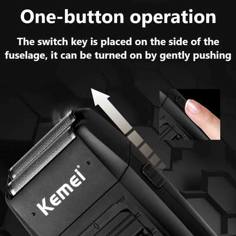 Kemei KM-1102 Rechargeable Cordless Shaver for Men Twin Blade Reciprocating Beard Razor Face Care Multifunction Strong Trimmer W250625