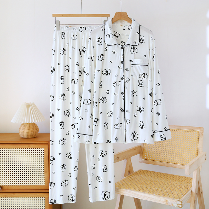 Wholesale Modal Pajamas Spring and Autumn Collar Long Sleeve Pants New Cartoon Cardigan Thin Home Pajama Set Can be worn externally