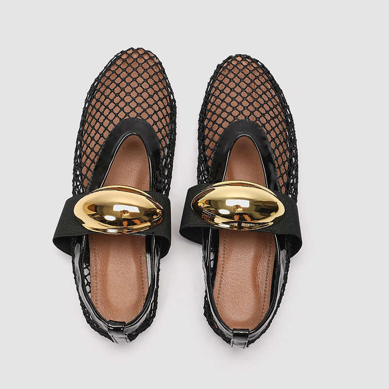 Baita Casual for Women 2024 New Genuine Leather Mesh One-Strap Comfortable Flat Ballet Shoes