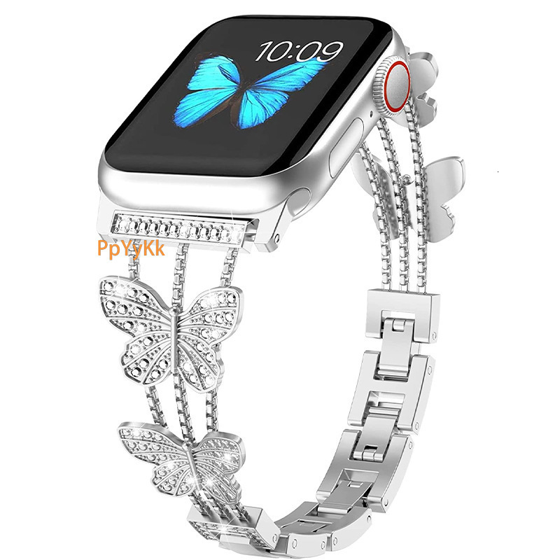Luxury New Arrival Small Butterfly Metal Diamond Inlaid Fashion Straps for All Series of Twatch 10-1