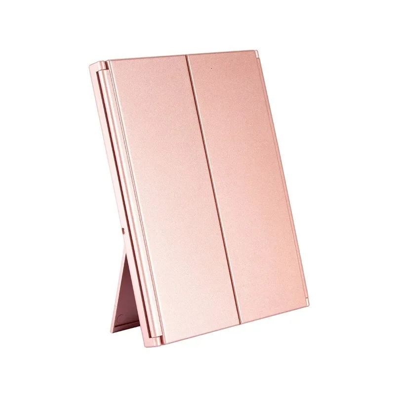 Triple Told Folding Makeup Mirror LED Lampstand Vanity Mirror Supports Dry Battery Charging Square Adjustable Angles Mirror 250625